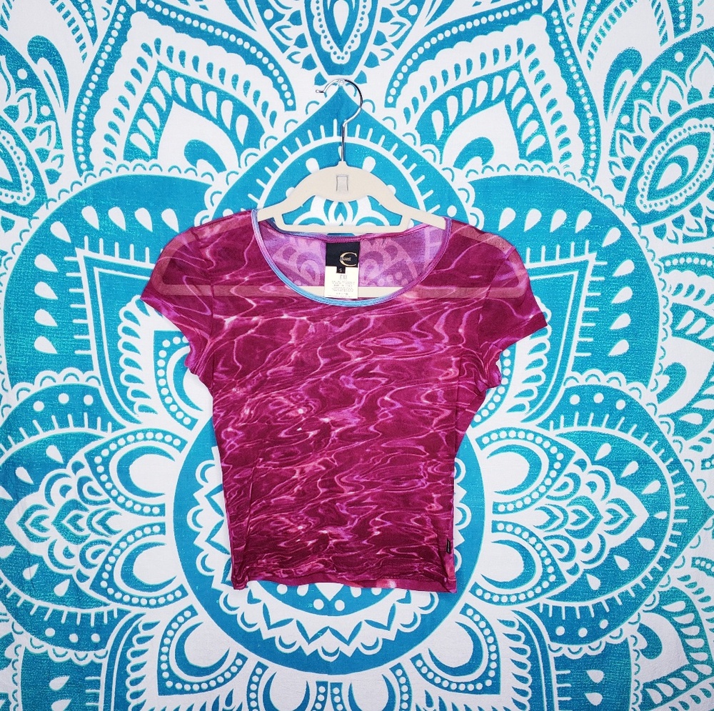 Just Cavalli Crop Top Sheer Pink 90s Y2K EUC